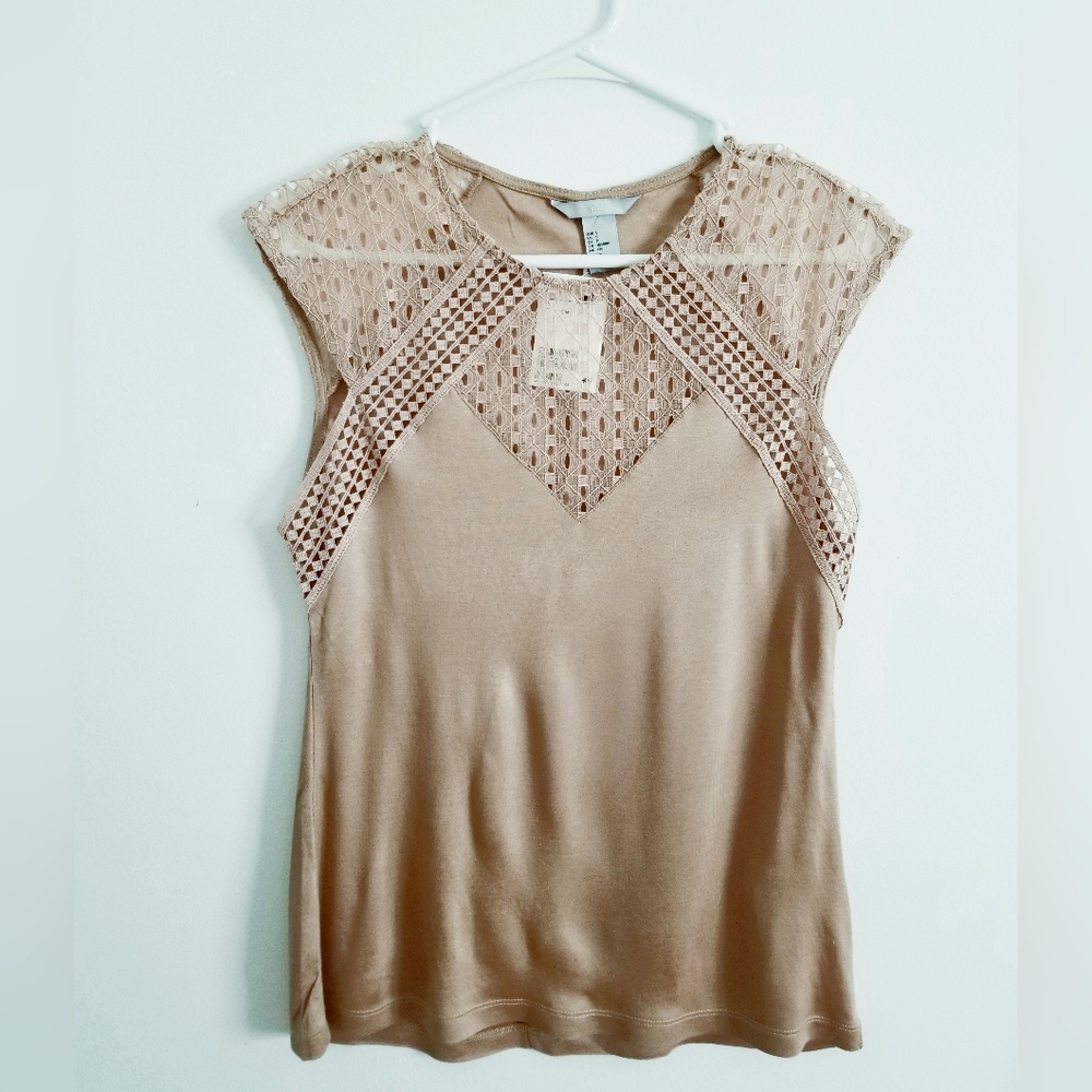 H&M  Lace Sleeve Women's Tan Top Sz: S